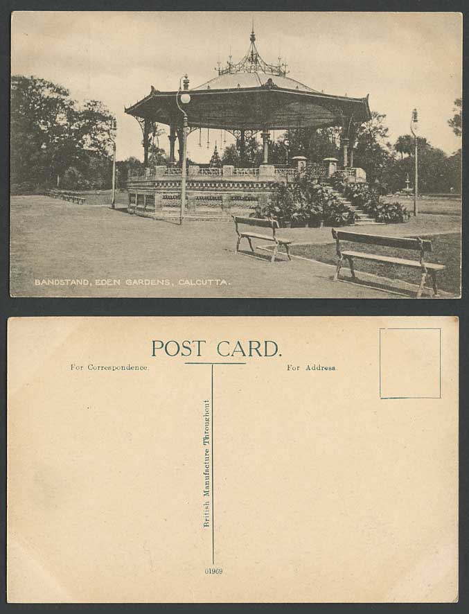 India Old Postcard Bandstand Band Stand Eden Garden Calcutta Gardens No. 01969