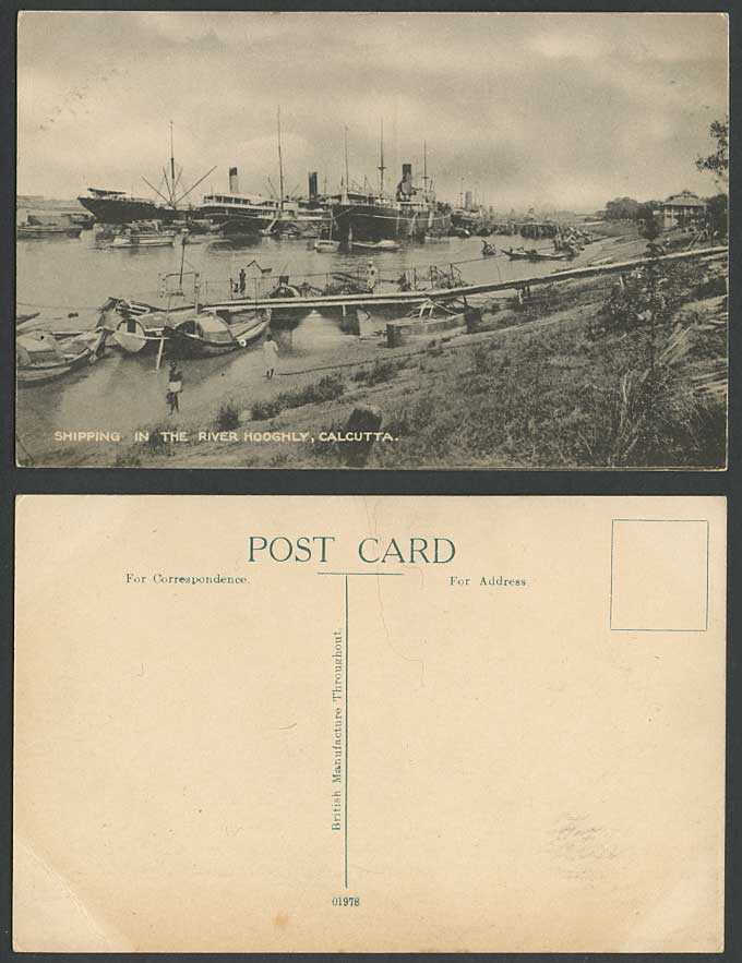 India Old Postcard Shipping RIVER HOOGHLY Calcutta, Steamers Steam Ships Sampans