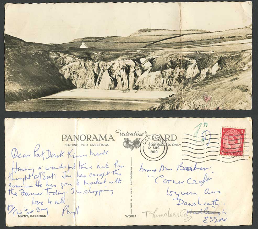 Nwnt Cardigan Panorama Cliffs Beach Hill Postage Dues 1d 1960 Old Wider Postcard