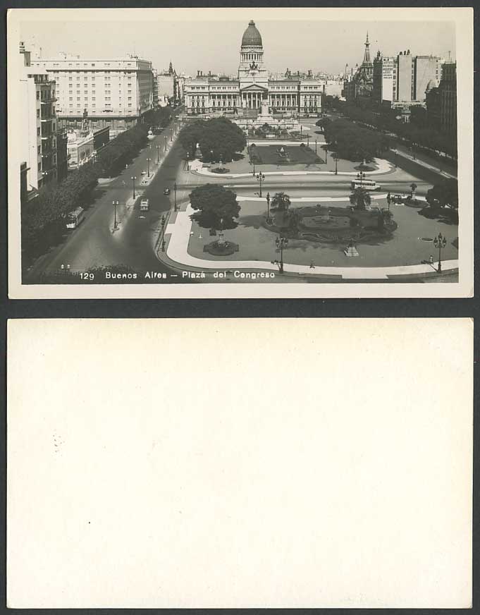 Argentina Old R.P. Postcard Buenos Aires Plaza del Congreso Congress Street TRAM