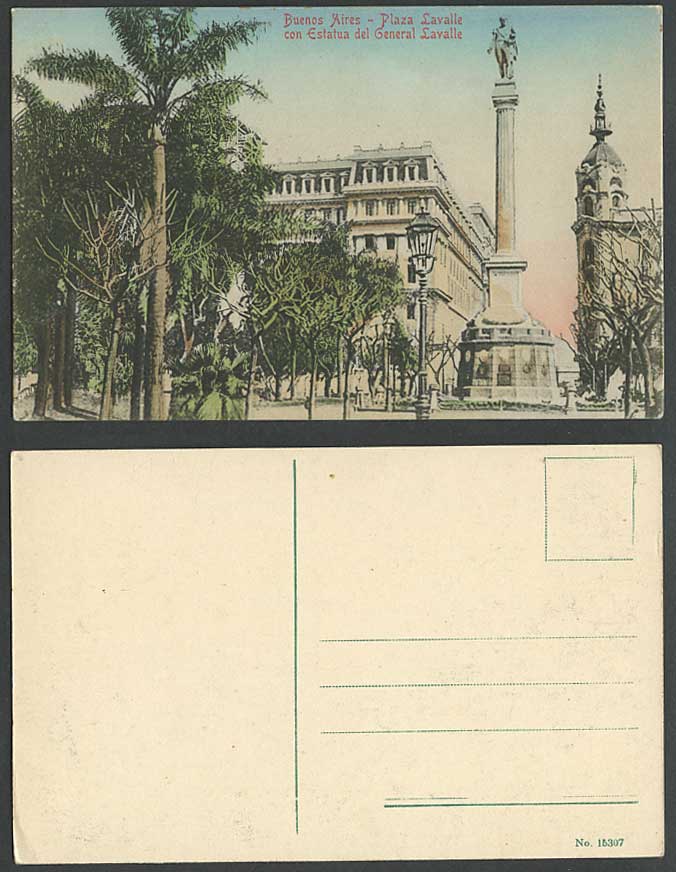 Argentina Old Postcard Buenos Aires, Plaza Lavalle, Estatua del General Lavalle