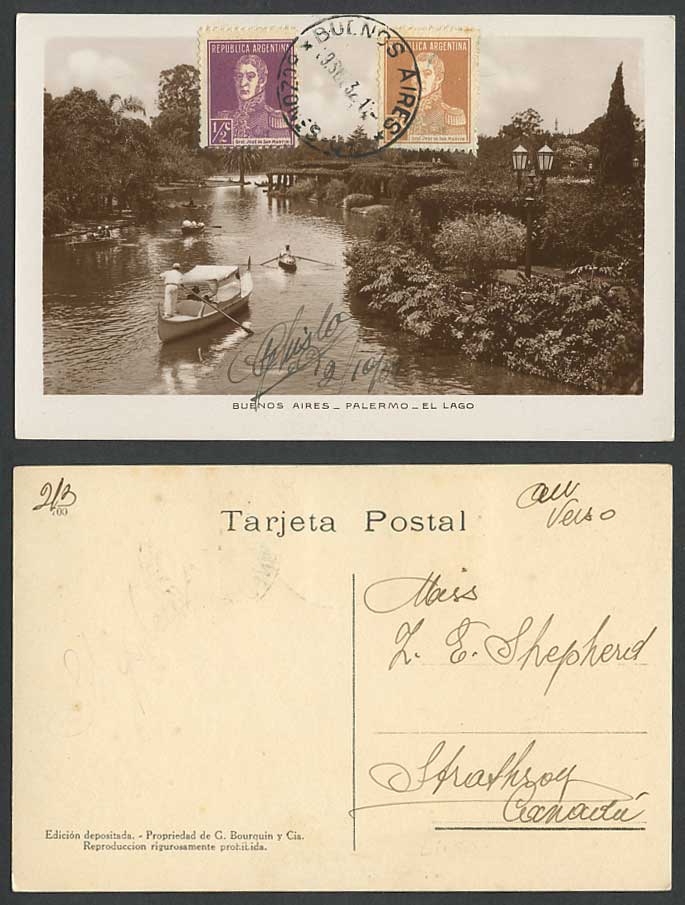 Argentina 1903 Old R.P. Postcard Buenos Aires El Lago Palermo Lake Boats Boating