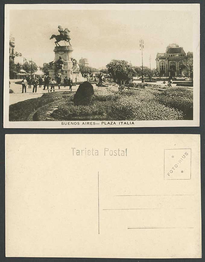 Argentina Old RP Postcard Buenos Aires Plaza Italia Italian Square Horse Statue