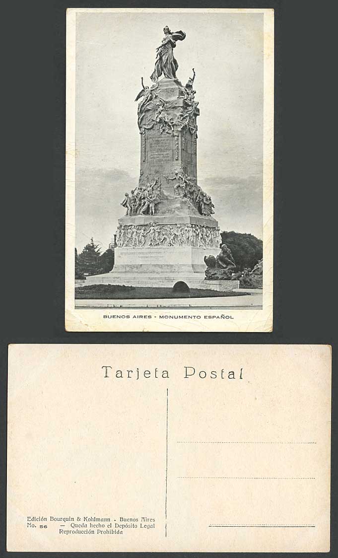 Argentina Old Postcard Buenos Aires, Monumento Espanol Spanish Monument Memorial