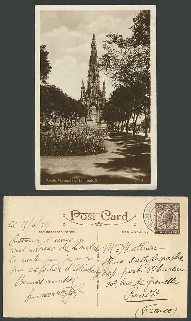 Edinburgh Castle Scott Monument Postal Union Congress 1929 Old R. Photo Postcard
