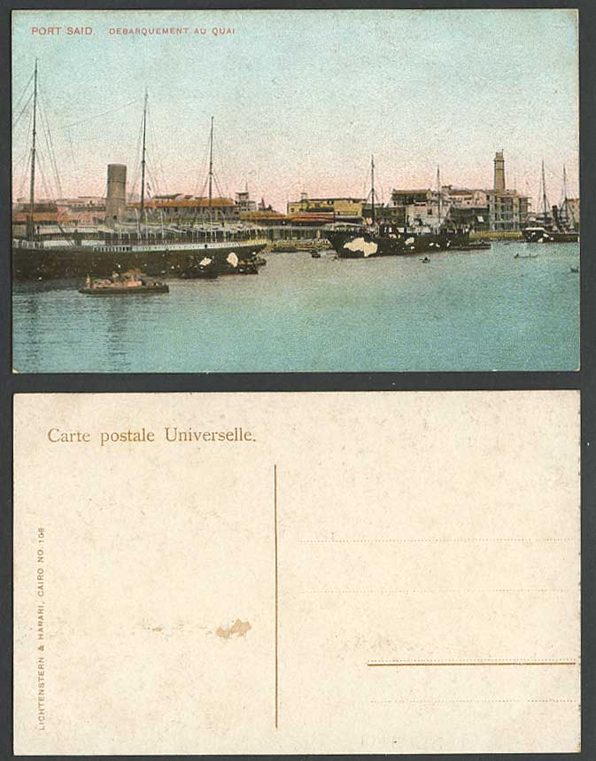Egypt Old Postcard Port Said Debarquement au Quai Landing Pier Quay Steamer Boat