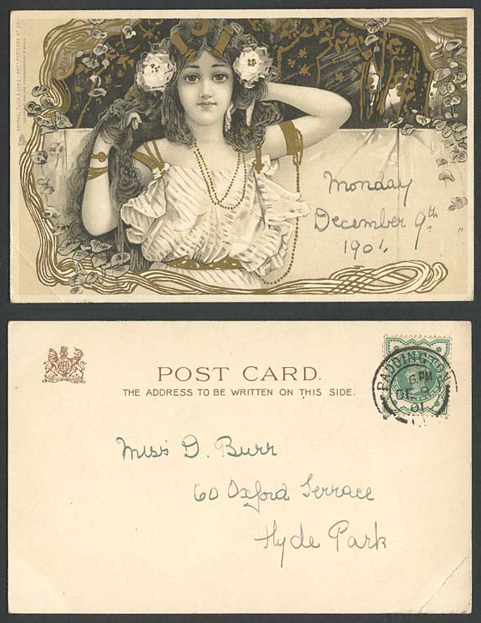Raphael Kirchner QV 1 1/2d 1901 Old UB Postcard Glamour Lady Woman Girl Tuck Art