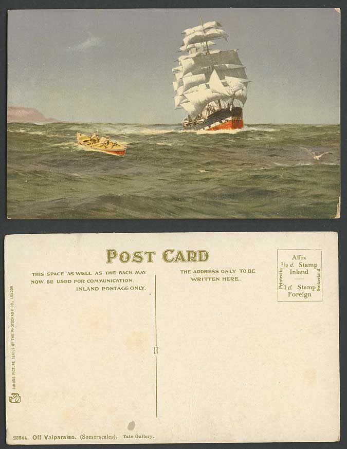 Off Valparaiso, Thomas Somerscales, Tate Gallery, Sailing Boat Ship Old Postcard