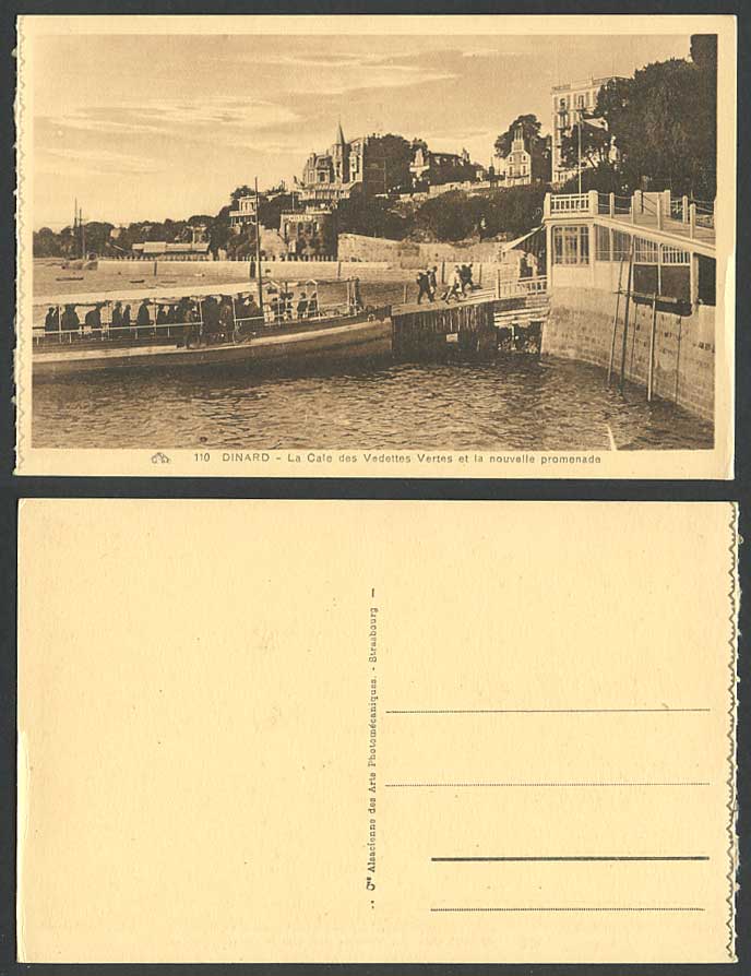 France DINARD Old Postcard La Cale des Vedetes Vertes et Nouvelle Promenade Boat