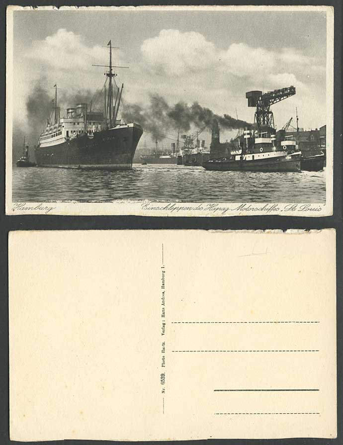 Hamburg Einschleppendes Hapag Motorsciffes St. Louis Steamer Ships Old Postcard