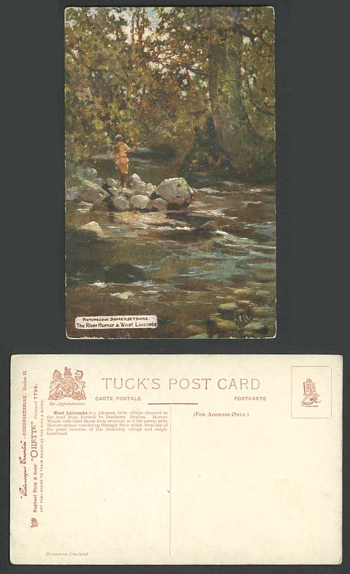 Fishing Angling Angler by River Horner West Luccombe Old Tuck's Oilette Postcard