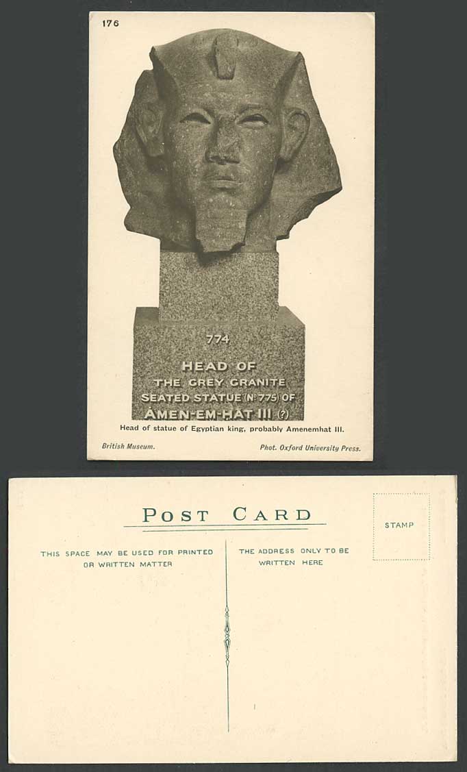 Egypt Old Postcard Head of Statue of Egyptian King Amenemhat III, British Museum