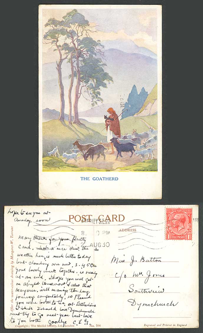 Margaret W. Tarrant 1930 Old Postcard Goatherd Goats Shepherd Lamb Artist Signed