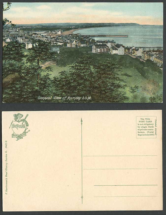 Isle of Man Old Colour Postcard General View of RAMSEY Panorama Hartmann 2421/8