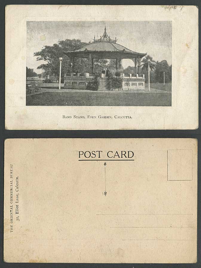 India Old Postcard Band Stand Eden Garden Calcutta, Bandstand, Gardens Palm Tree