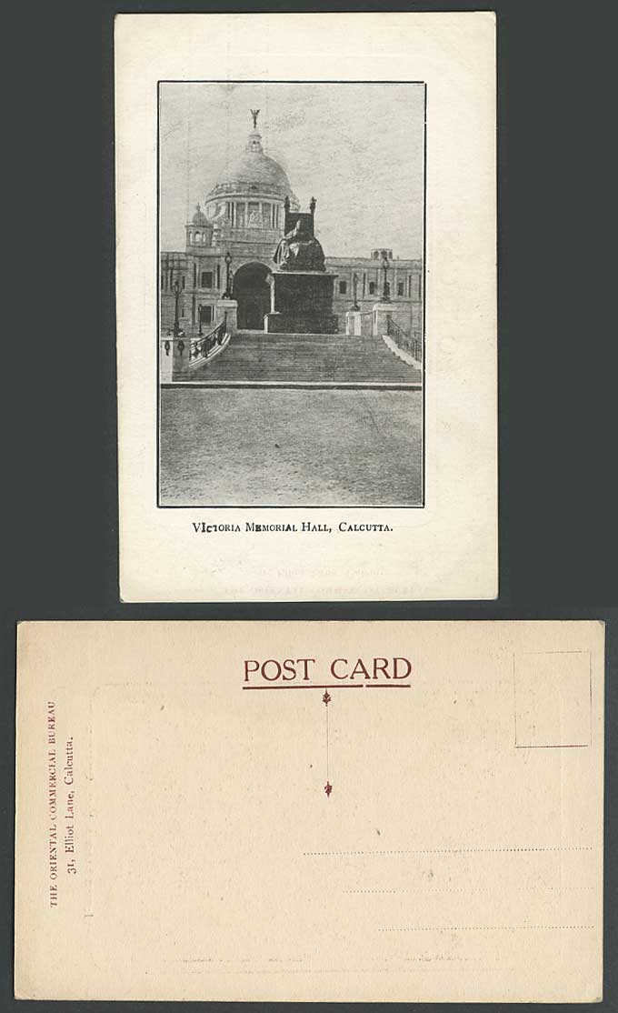 India Old Postcard Queen Victoria Hall, Calcutta, Statue Monument Memorial Steps