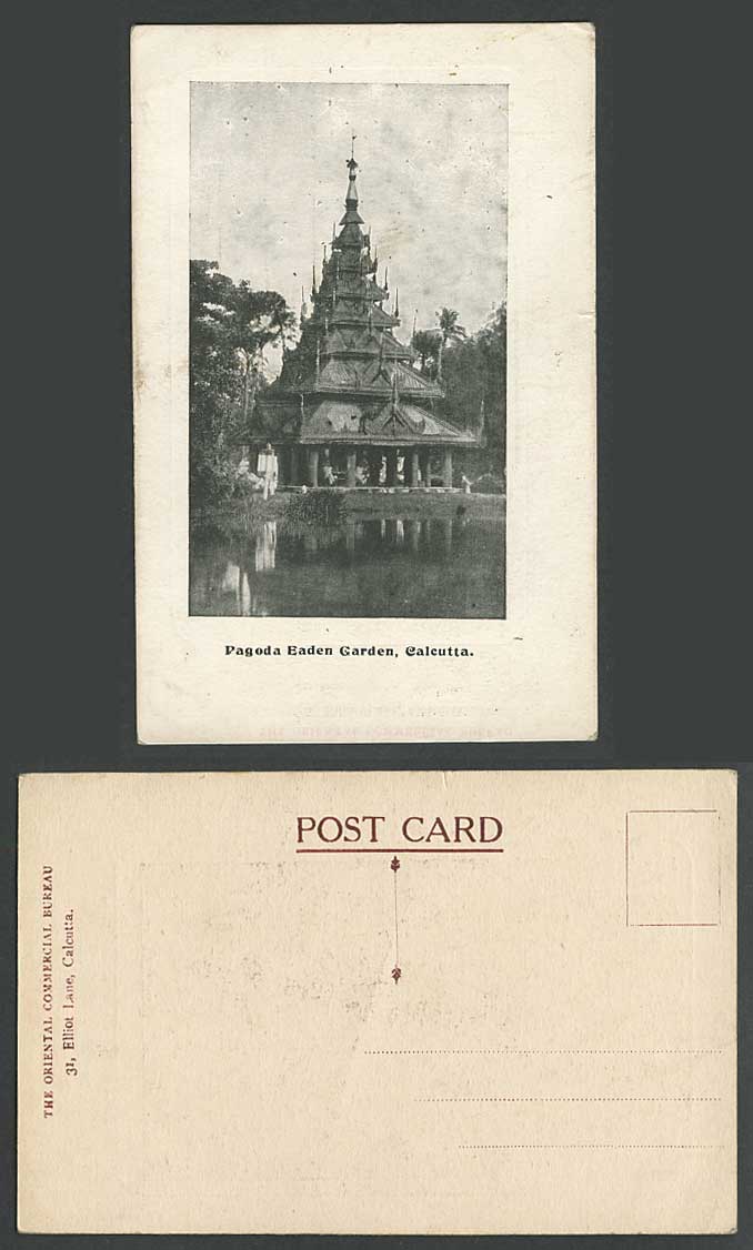 India Old Postcard Burma Burmese Pagoda Eaden Eden Gardens Calcutta Lake Temple