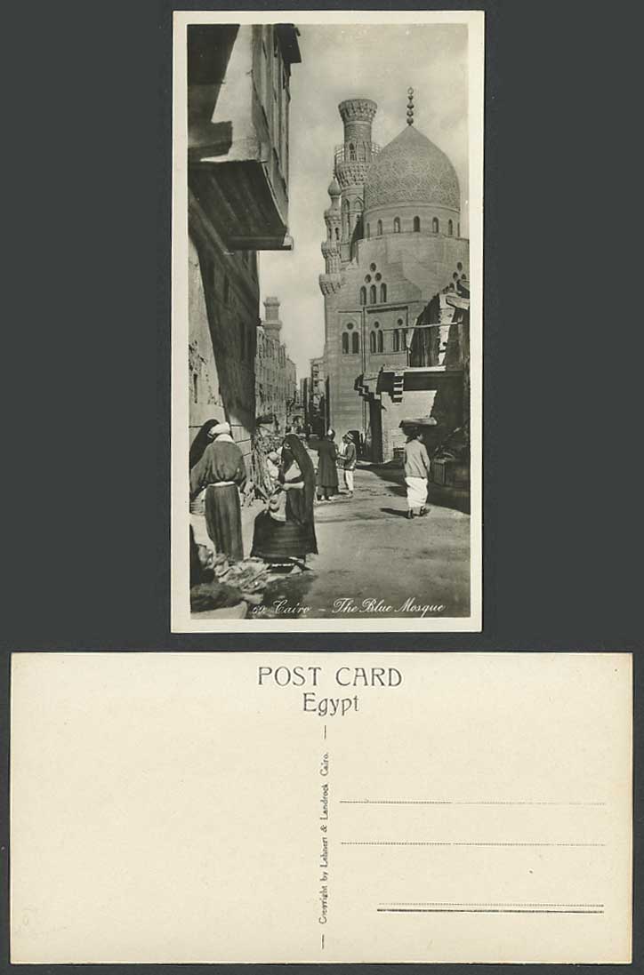 Egypt Old Postcard Cairo BLUE MOSQUE Mosquee Bleue Street Scene Roadside Sellers
