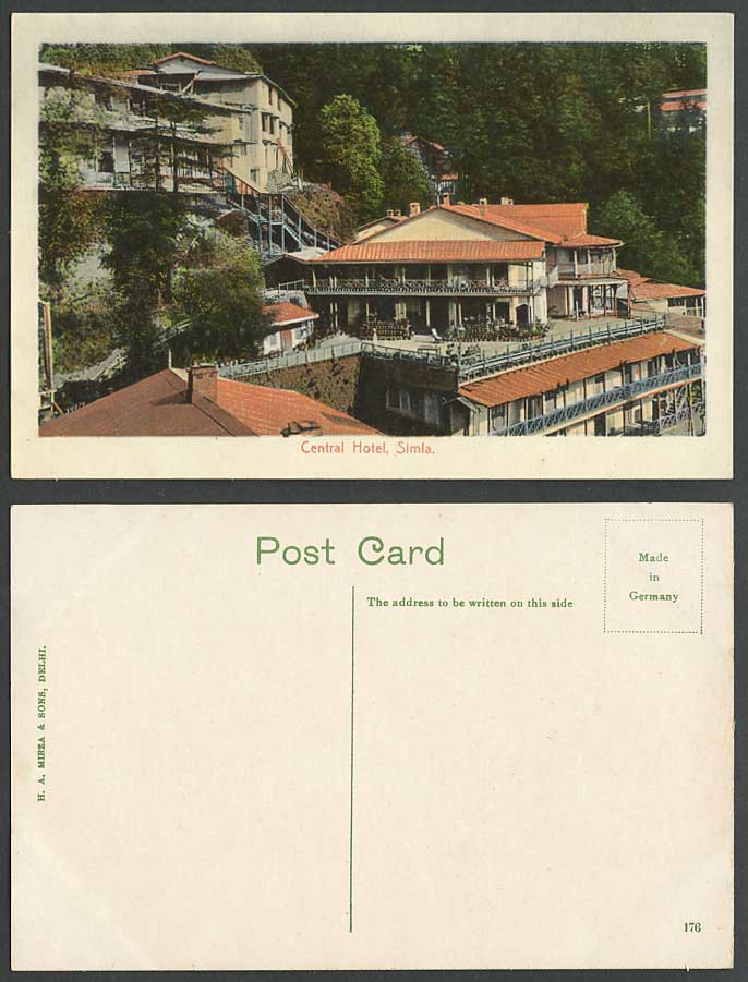 India Old Colour Postcard CENTRAL HOTEL General View SIMLA Shimla Terrace No.176