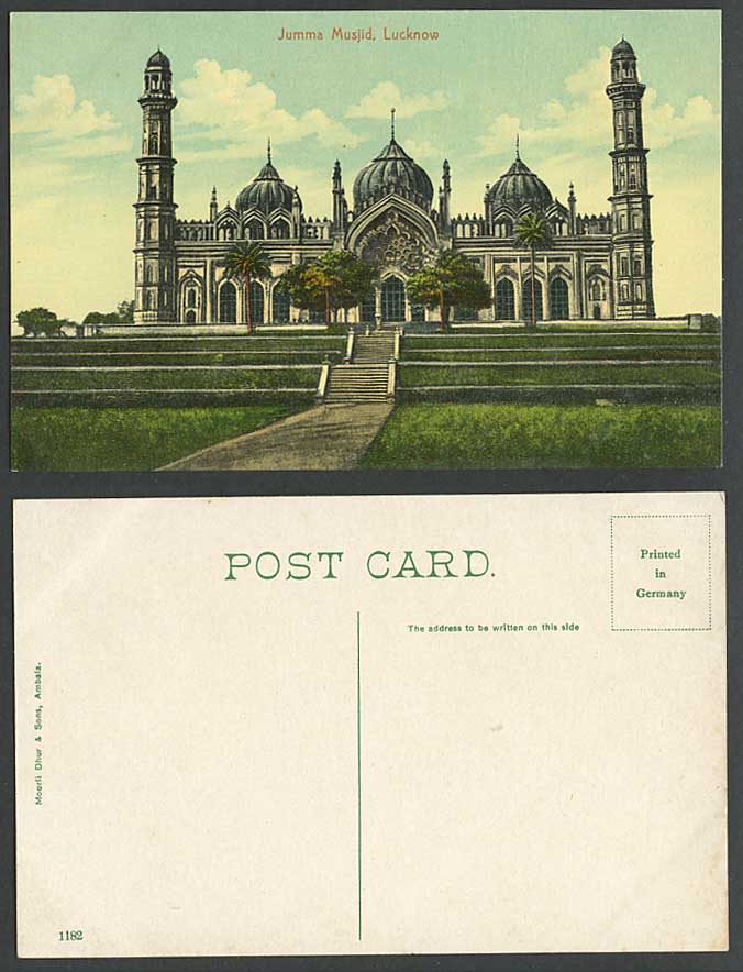 India Old Colour Postcard Jumma Musjid, Lucknow, Moorli Dhur & Sons Ambala 1182