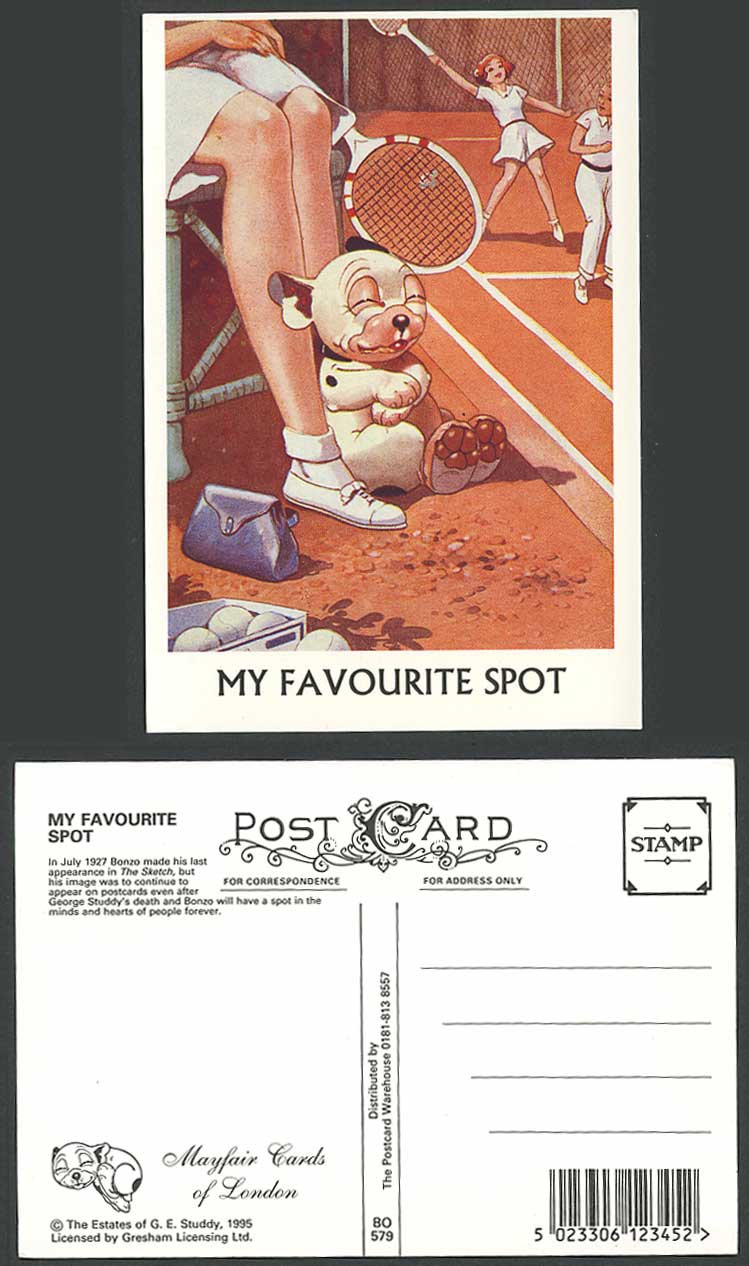 BONZO DOG GE Studdy Postcard My Favourite Spot Tennis Court Players Sports BO579