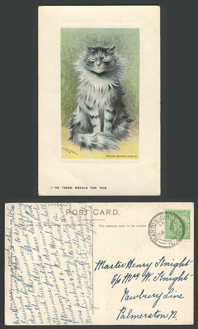 Louis Wain Artist Signed Cat Taken Medals For This 1914 Old Postcard New Zealand