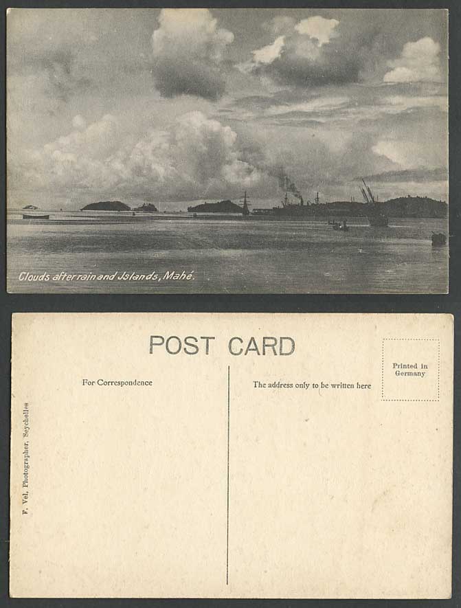 Seychelles Old Postcard Mahe Clouds after Rain and Islands Ships Boats & Harbour