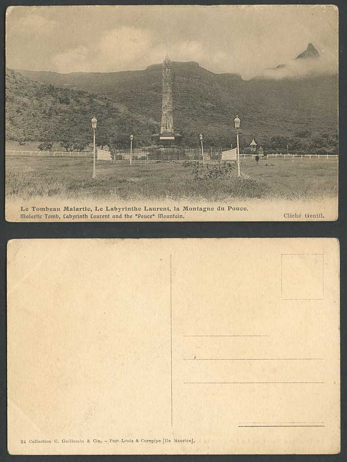 Mauritius Old Postcard Malartic Tomb Labyrinth Laurent Pouce Mountain Port Louis
