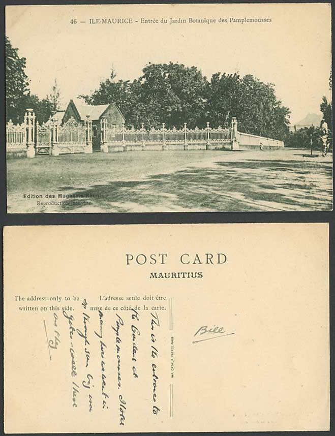 Mauritius Old Postcard Pamplemousses Botanical Garden Entrance Gate Street Scene