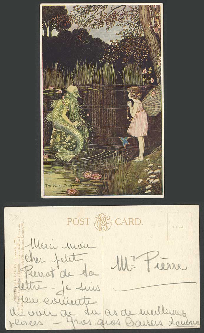 IR & G OUTHWAITE Old Postcard FAIRY BRIDGET & MERMAN Little Fairies Sister No.75