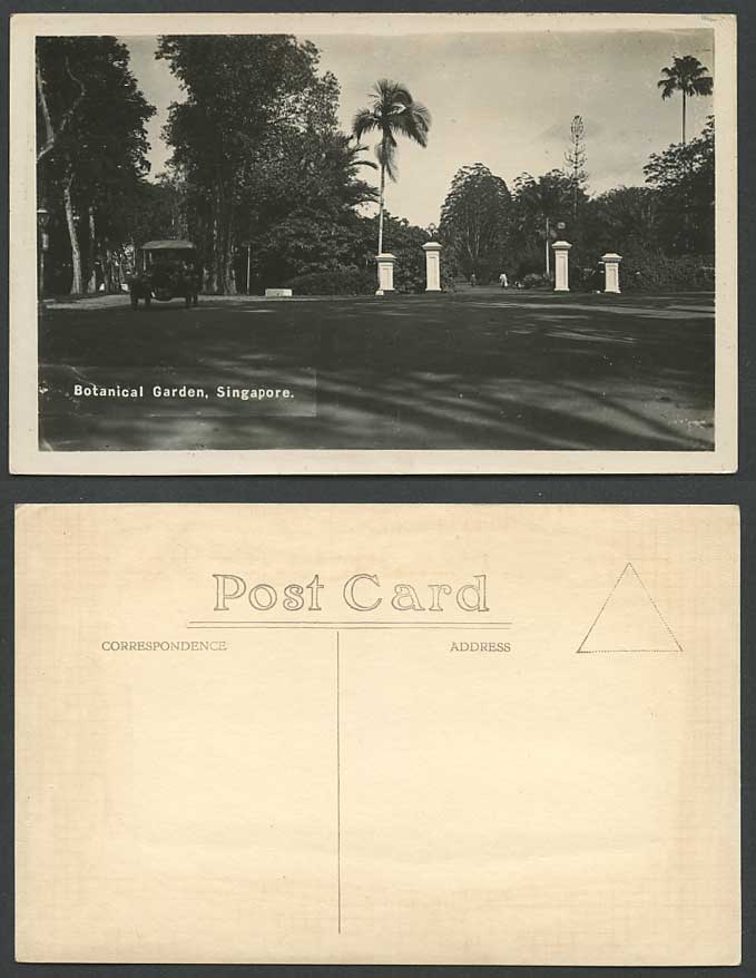 Singapore Old Postcard Entrance Botanical Garden Botanic Gardens Motor Car Palms
