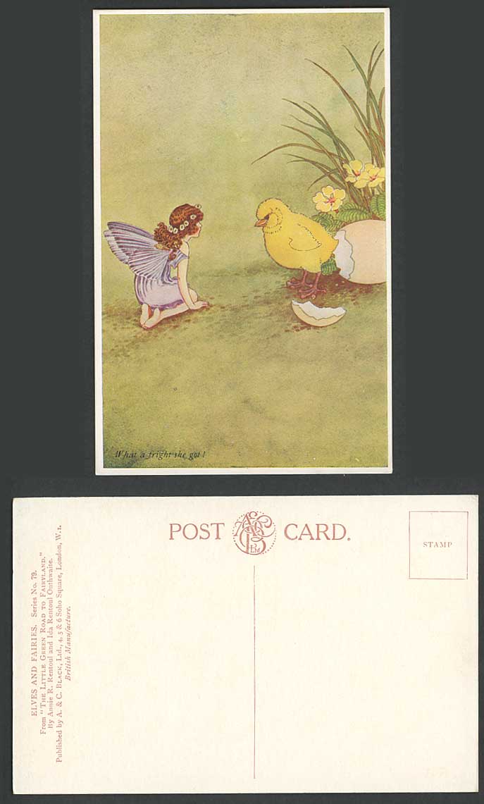 AR & IR OUTHWAITE Old Postcard What a Fright She Got! Chick Bird Egg Fairy No.79