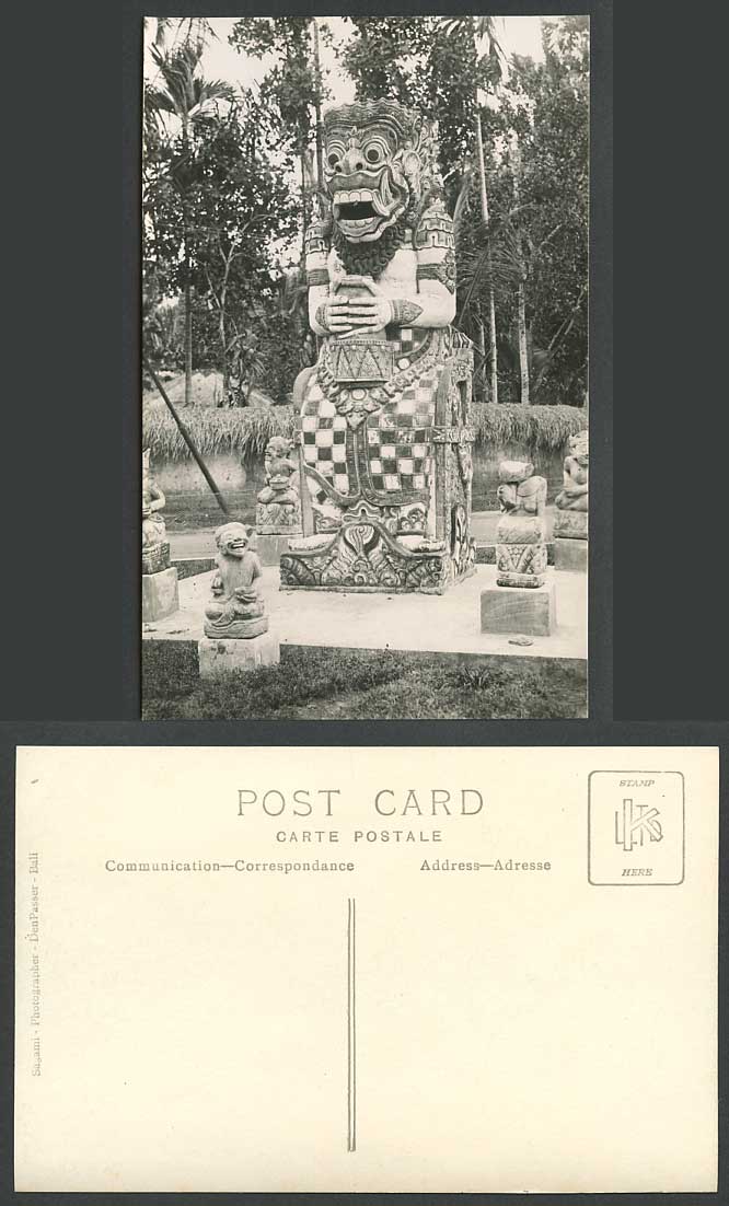 Indonesia Old Real Photo Postcard BALI Monkey Statues, Sagami Denpasser Denpasar