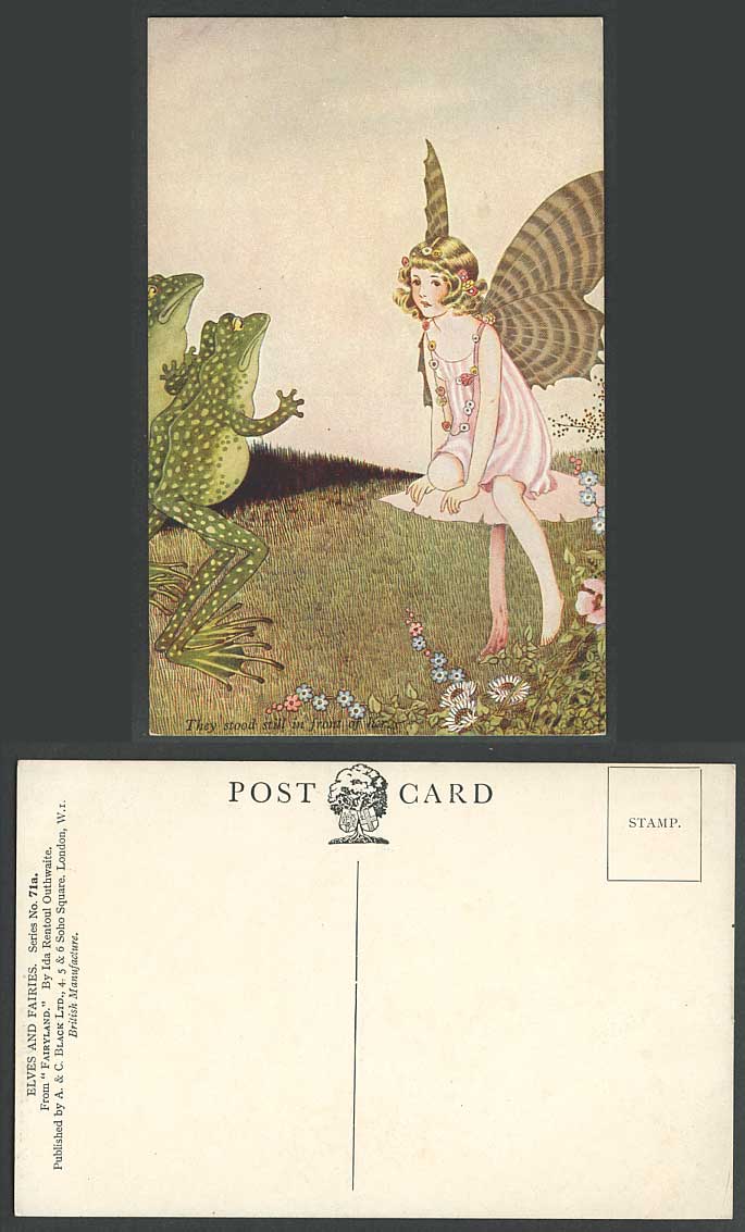 I.R. OUTHWAITE Old Postcard Fairyland Fairy FROGS They stood in Front of Her 71a