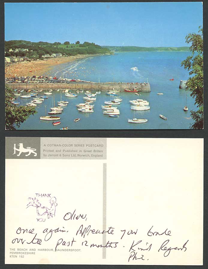 Horse and Girl Saundersfoot Beach Harbour Boats Yachts Pier Jetty Early Postcard