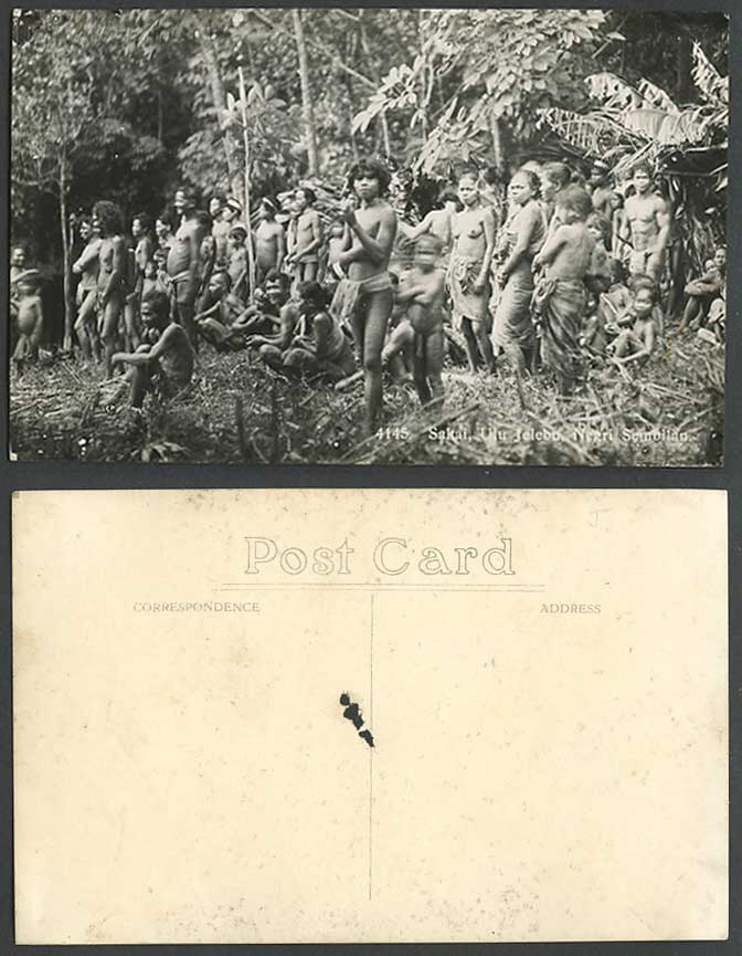 Negri Sembilan Sakai Ulu Jelebu, Native Men Women Ethnic Old Real Photo Postcard