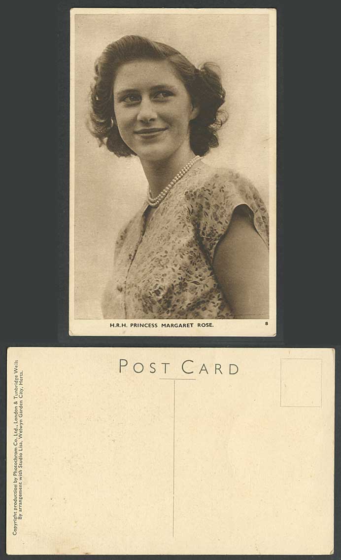 H.R.H Princess Margaret Rose British Royalty Smile & Pearl Necklace Old Postcard
