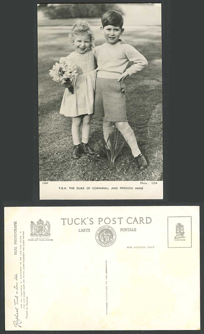 T.R.H. Duke of Cornwall, Princess Anne Flowers British Royalty Old Tuck Postcard