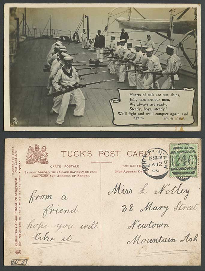 Military Navy Marine Seamen On Ship Hearts of Oak 1906 Old Tuck's Songs Postcard