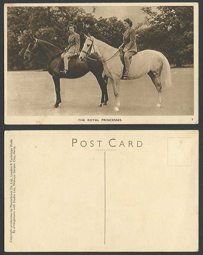 The Royal Princesses Riding Horses Horse Riders British Royalty Old Postcard N.7