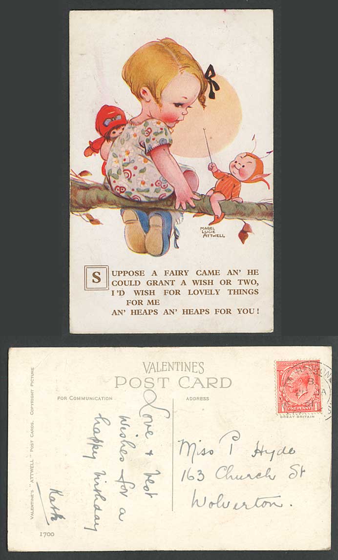 MABEL LUCIE ATTWELL 1931 Old Postcard Fairy Grant a Wish For Lovely Things 1700