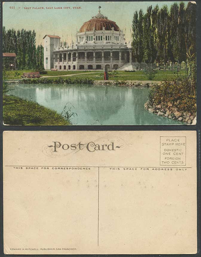 USA Old Colour Postcard Salt Palace, Salt Lake City, Utah, Novelty with Glitters