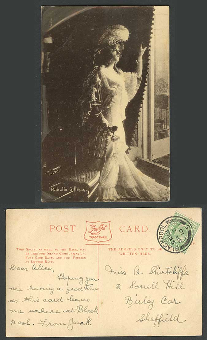 American Stage Actress, Miss Mabelle Gilman Corey, Rose Flower 1910 Old Postcard