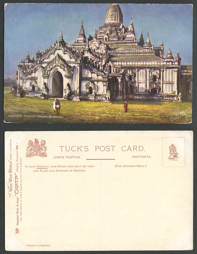 Burma Old Tuck's Oilette Postcard ANANDA PAGODA PAGAN Temple Burmah ART No.7238