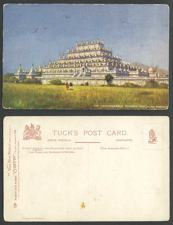 Burma Old Tuck's Oilette Postcard MANDALAY INCOMPARABLE PAGODA Temple Burmah ART