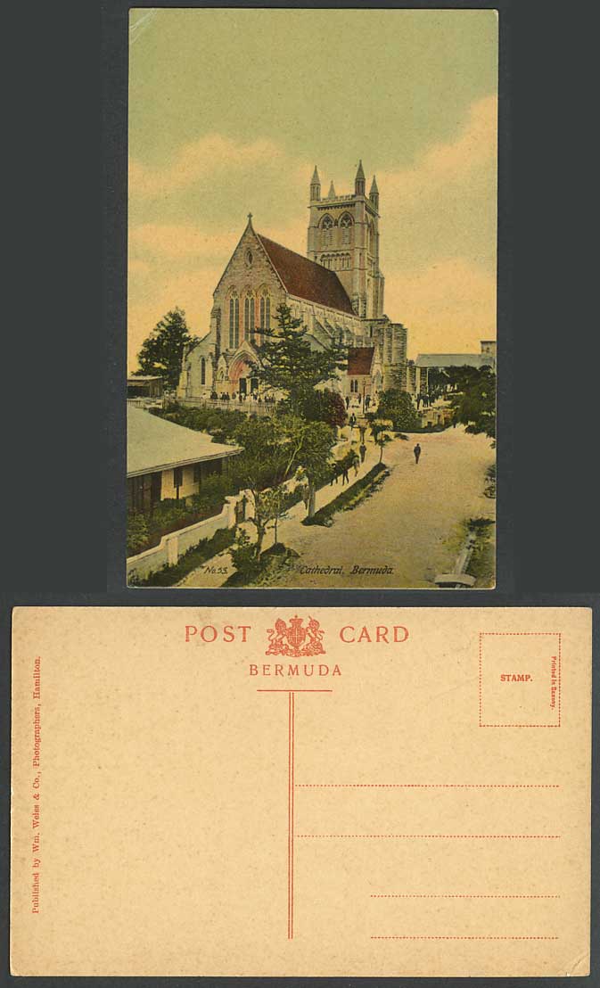 Bermuda Old Colour Postcard Cathedral Church Street Scene Wm. Weiss & co. Photo.