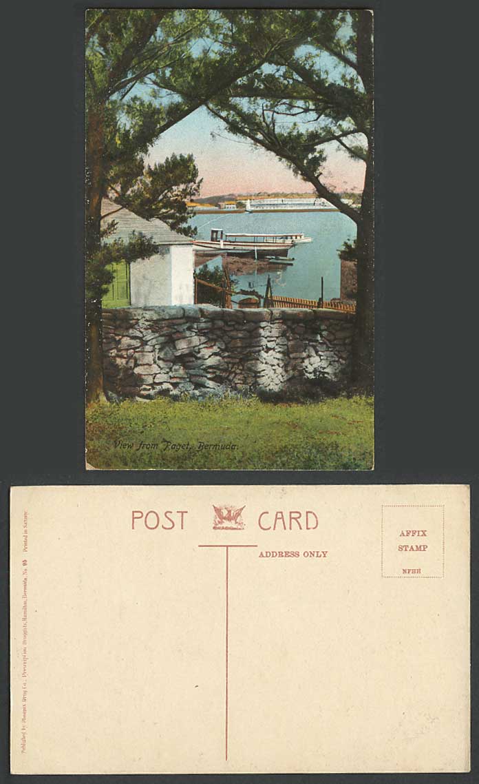 Bermuda Old Colour Postcard PAGET Harbour Sailing Boat Boats Panorama