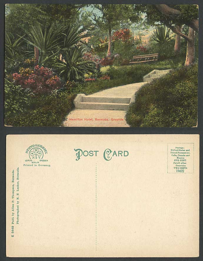 Bermuda Old Colour Postcard Hamilton Hotel Grounds Garden Park Stone Steps Bench