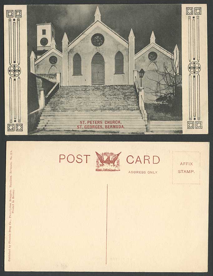 Bermuda Old Postcard St. Peters Church St. Georges Steps Stairs Clock Tower - 2b