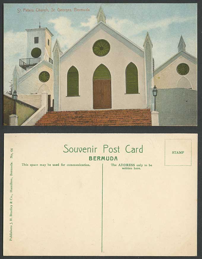 Bermuda Old Colour Postcard St. Peters Church St. Georges Steps J H Bradley & Co